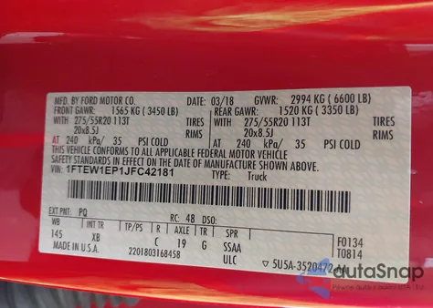 2018 Ford F-150 Xlt из США, поврежденный, VIN 1FTEW1EP1JFC42181